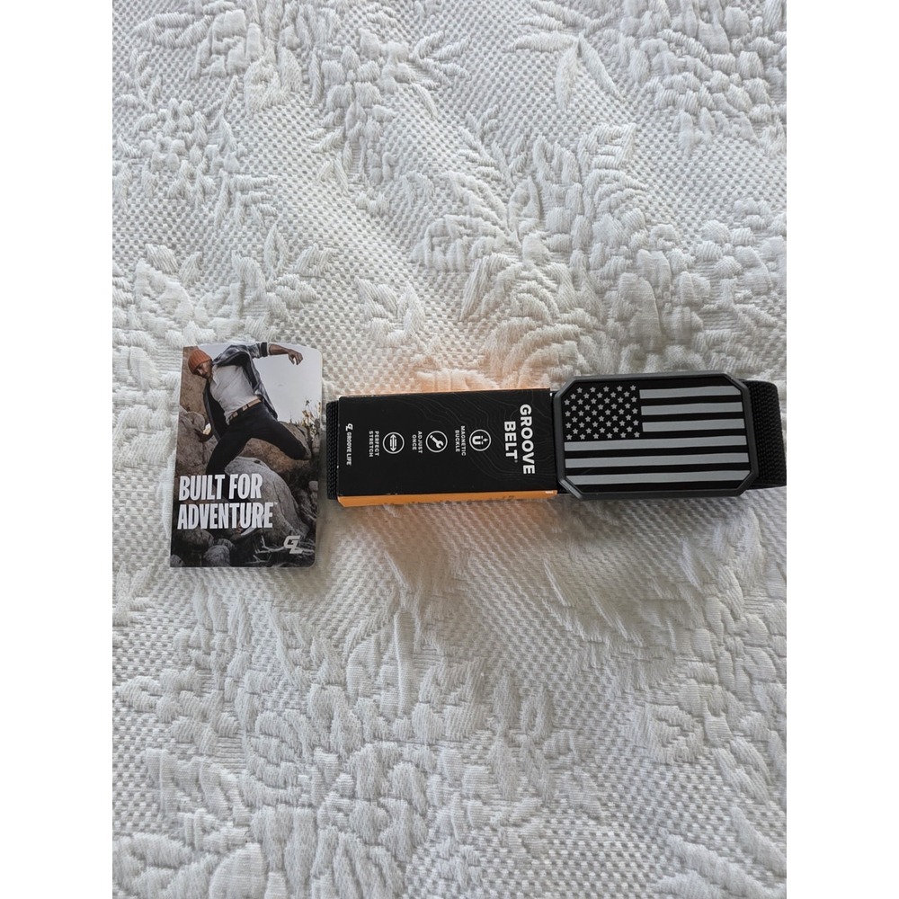American Flag Hero Groove Life Adjustable Web Belt w/ Magnetic Buckle Black